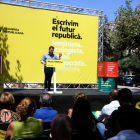 El president del Govern, Pere Aragonès, durante su intervención ayer en el acto de ERC en Palamós