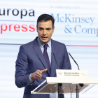 El presidente del Gobierno, Pedro Sánchez; interviene en el encuentro del foro 'Generación de Oportunidades' en Madrid.