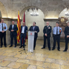 El conseller Joan Ignasi Elena y el comisario jefe, Josep Maria Estela, tras la Junta Local de Seguridad de Lleida de la semana pasada. 