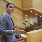 El presidente del Gobierno, Pedro Sánchez, interviene durante su segundo 'cara a cara' en el Senado.