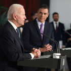 El president dels Estats Units, Joe Biden, compareix després de la seua reunió amb el president del Govern espanyol, al Palau de La Moncloa.