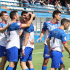 Al final del partit, els jugadors del Mollerussa van celebrar el punt aconseguit contra el Vilafranca.