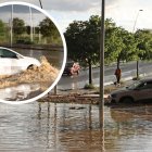 Un cotxe atrapat pel fang a Torre Salses per l’aiguat