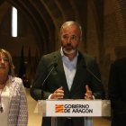 El presidente de Aragón, Jorge Azcón, en una imagen de archivo, durante una rueda de prensa en el monasterio de Sijena.