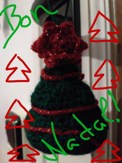 Felicitació de Nadal electrònica elaborada amb una arbre de Nadal teixit a ganxet