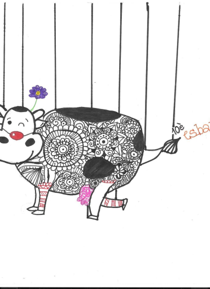 La Júlia de 10 anys ha dibuixat una vaca que fa de pallassa preparada per veure l'Esbaiola't carregat d'espectacles.