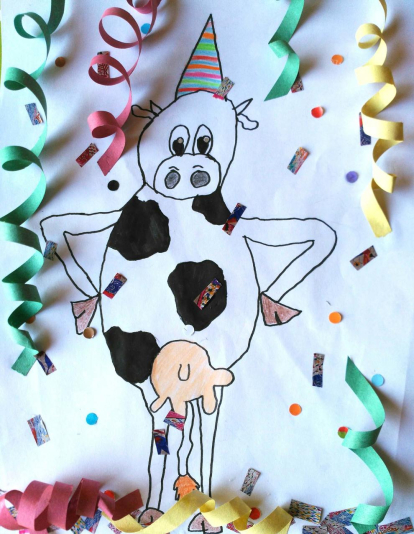 Albert Miró de 7 anys d'Albesa, dibuixa una vaca de festa al 10è aniversari de l'Esbaiola't 2017