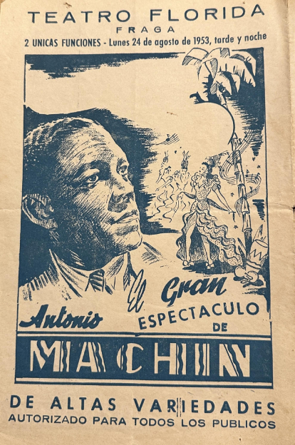 Cartell anunciant l'actuació del cantant Antonio Machín al Teatre Florida.