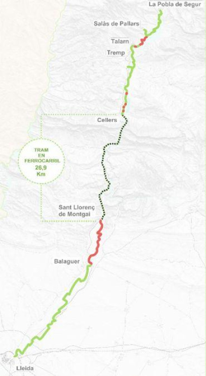 En vermell, els últims trams en servei.