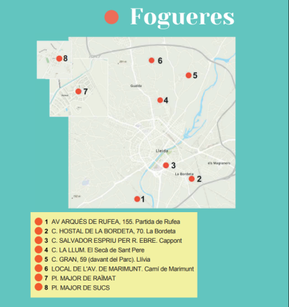 Mapa de las hogueras de Sant Joan autorizadas por la Paeria en Lleida.