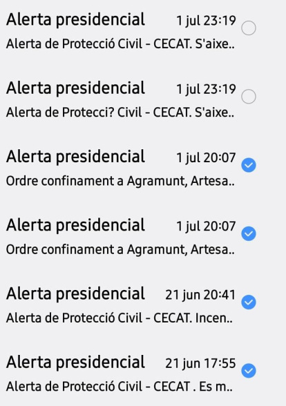 Les alertes rebudes pels veïns d'Agramunt.