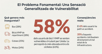 Només la meitat de conductors de patinet porten casc i la meitat dels usuaris de bici i patinet se senten vulnerables per Lleida